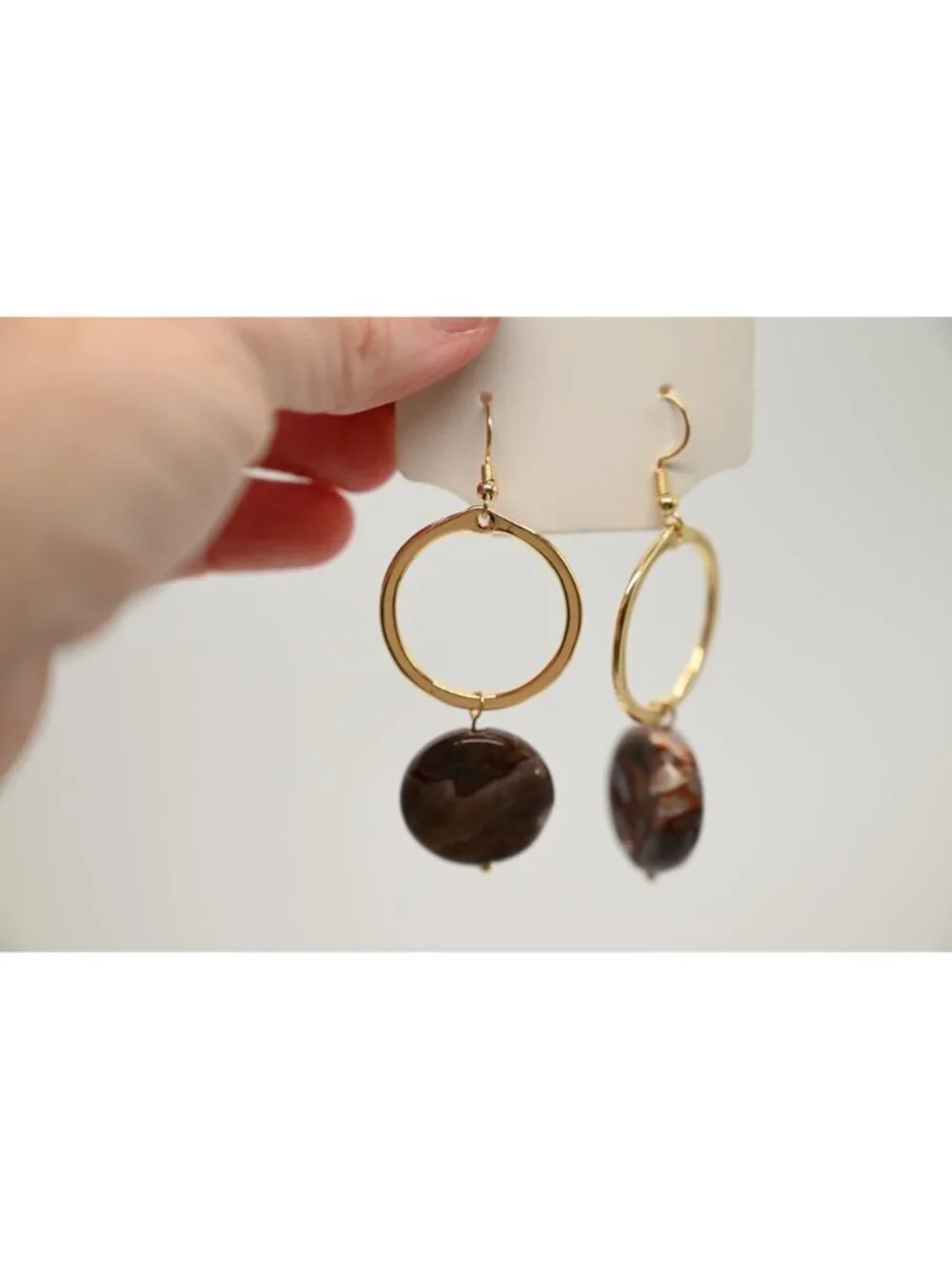 NWT Dylan Jewelry Maison Earrings Earth Stone Gold Tone Dangle Drop Boho Chic